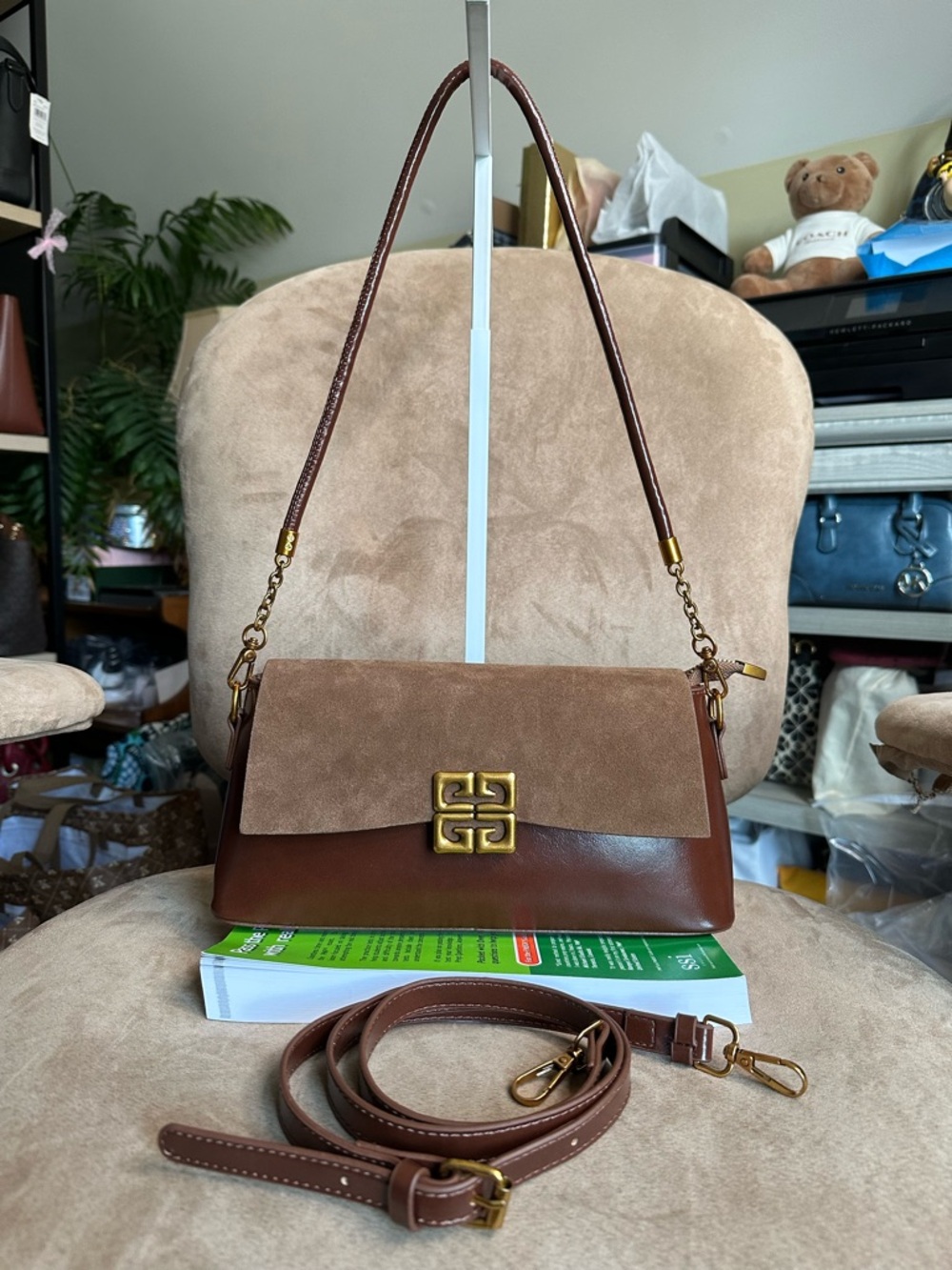 Elegant Two-Tone Chocolate Brown Women’s Shoulder Bag A9Nine Brand New No Tag